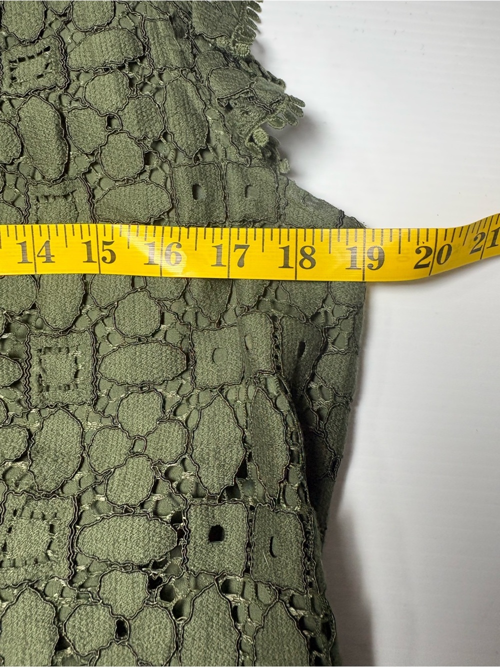 Anthropologie Olive Green Crochet Lace Flutter Sleeve Top - Picture 6 of 6